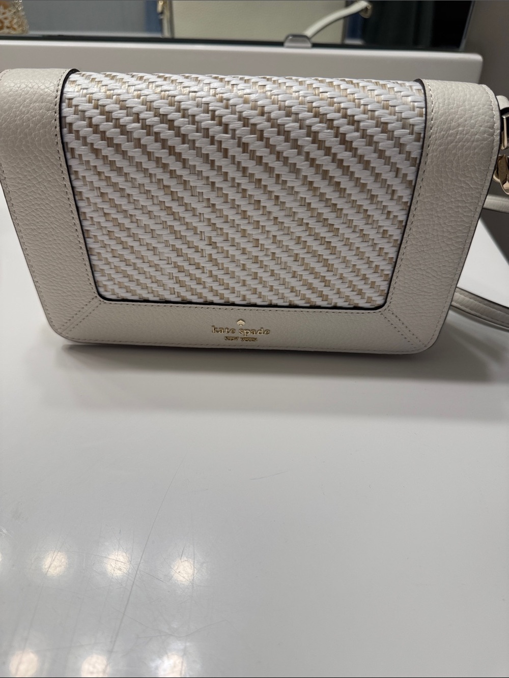 kate spade white woven leather-trim crossbody